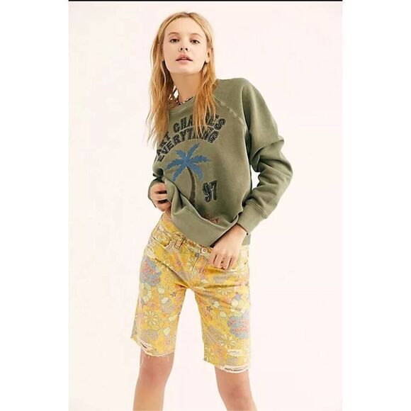 Free People Alani Banana Floral Printed Cutoff Shorts - Picture 1 of 7